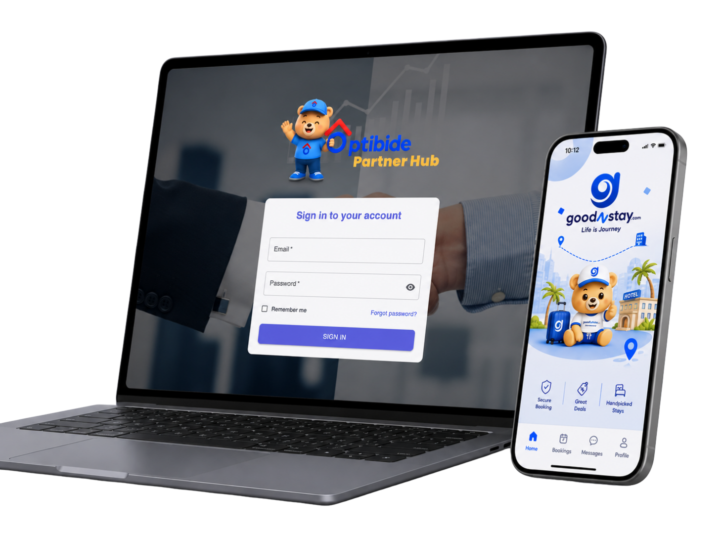goodNstay booking platform on laptop and mobile